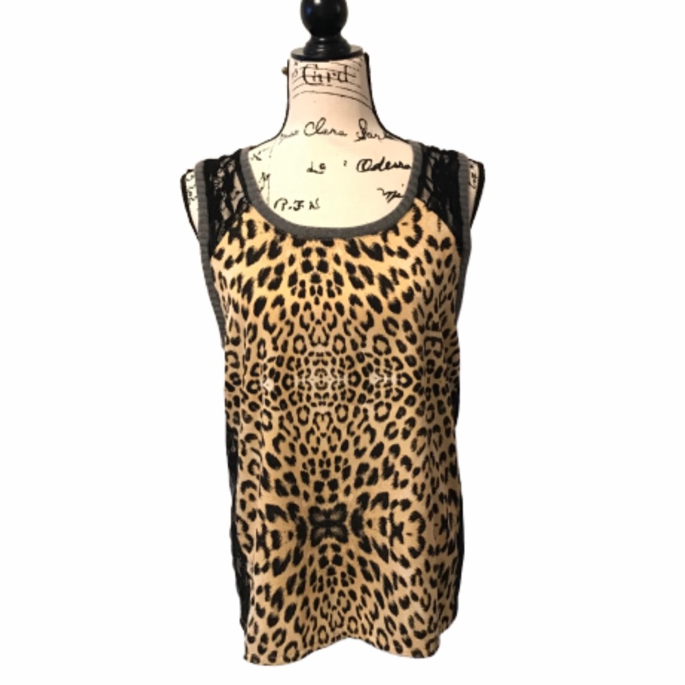 2/$10 Democracy sleeveless leopard print top lace